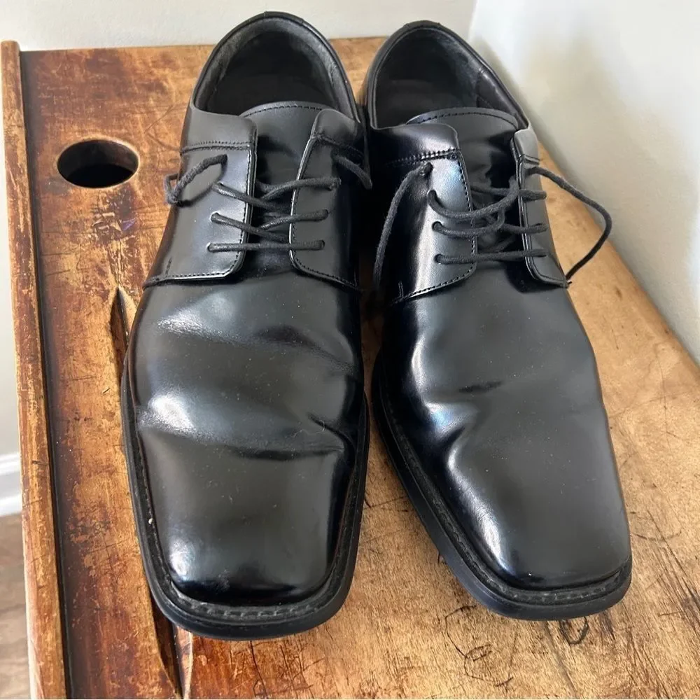Via Spiga Men's 10.5 Black Leather Derby Dress Shoes Professional Classic Formal